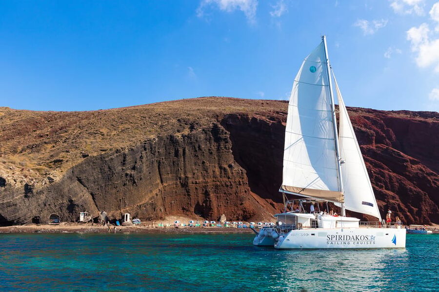 Santorini: Sailing Catamaran Cruise with BBQ and Drinks - Starting at Vlychada Port