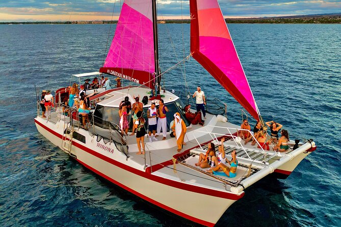 Sunset Sailing on a Floating Tiki Bar Charming Hawaiian Catamaran - The floating tiki bar and island-style food