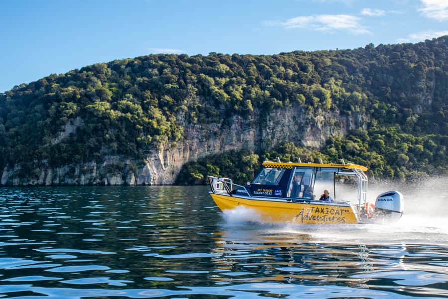 Taupo: Lake Taupo Western Bays Catamaran Tour with Bush Walk - The secluded beach and short bush walk