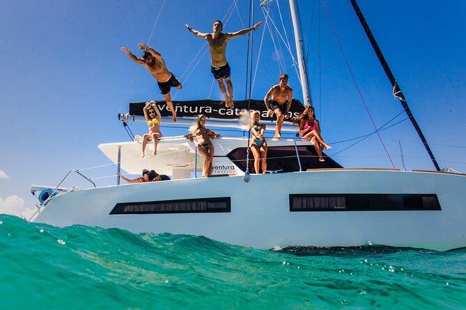Tulum: Luxury Sail & Snorkel – All Inclusive 34' Catamaran - Leaving Puerto Aventuras Marina